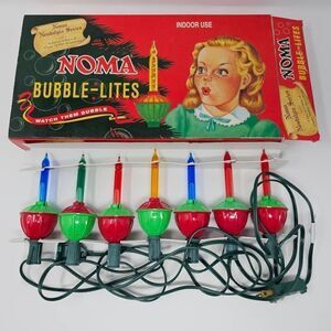VINTAGE NOMA BUBBLE LITES CHRISTMAS NOSTALGIA SERIES STRAND OF 7 ONE BULB IS BAD